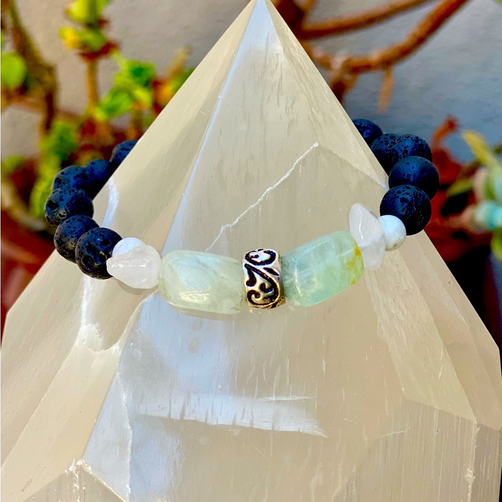 Jade, Prehnite, Lava Rock Bracelet.